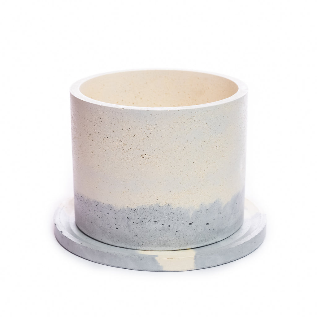 Macetero de Cemento Circular Grande con Plato - 15x12 cms.