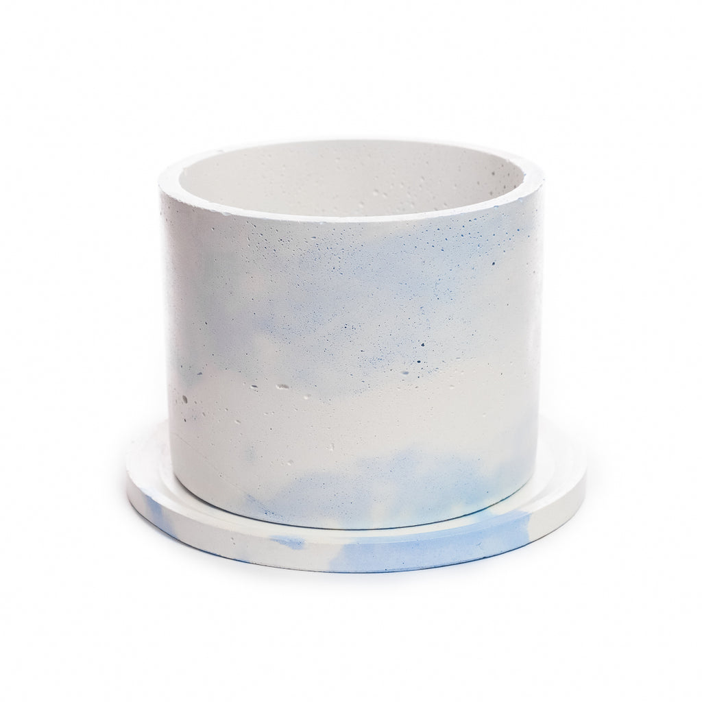 Macetero de Cemento Circular Grande con Plato - 15x12 cms.