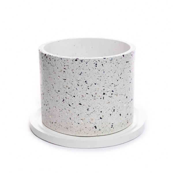 Macetero de Cemento Circular Grande con Plato - 15x12 cms.