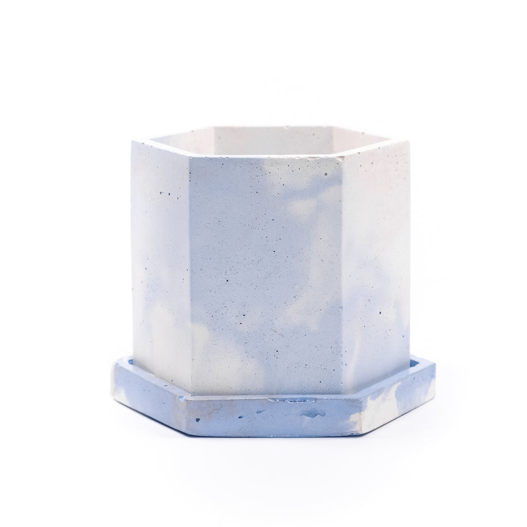 Macetero de Cemento Hexagonal con Plato - 8x8 cms.