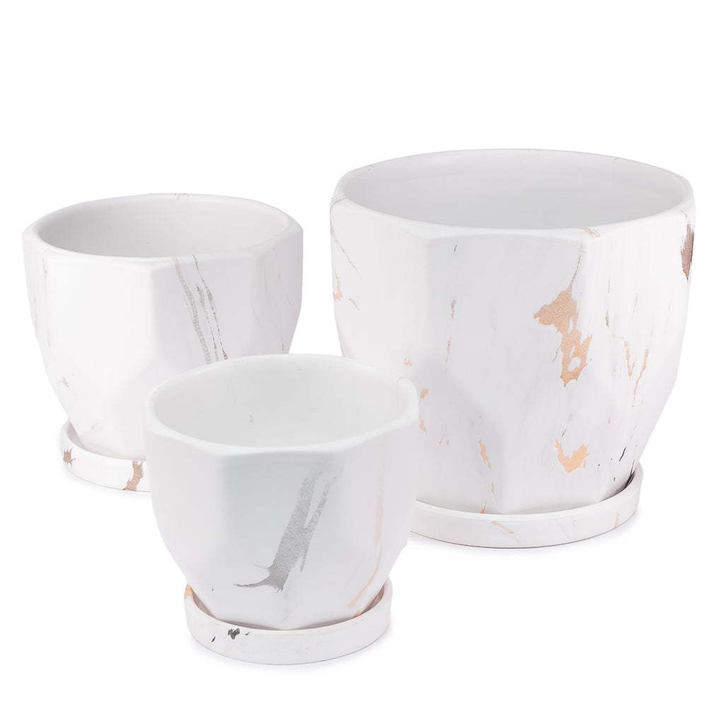 Set 3 Maceteros de Cerámica Splash Dorado - Diseño Panal